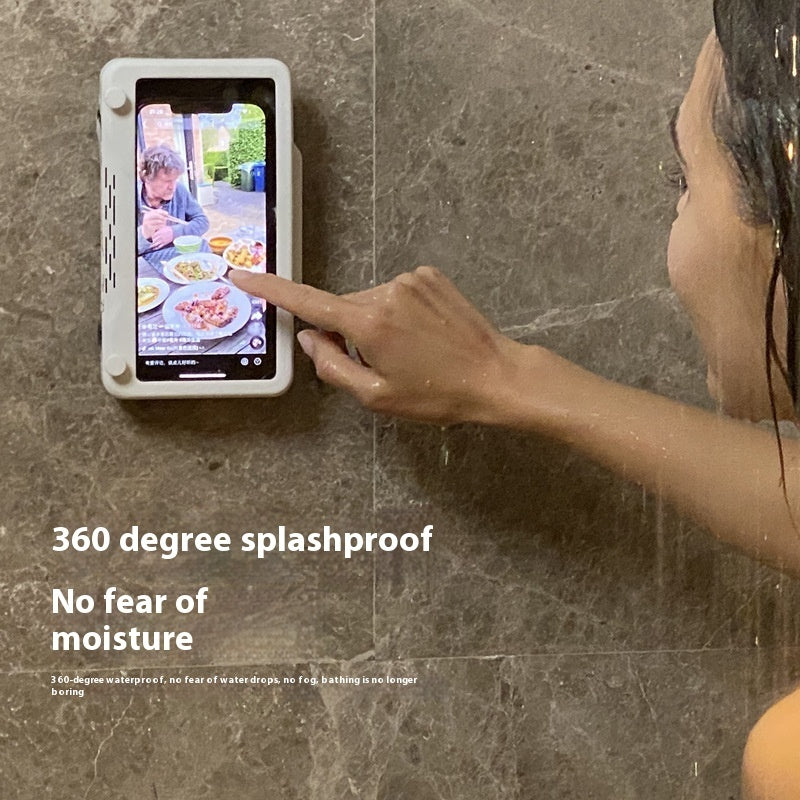 Bathroom Waterproof Punch-free Wall-mounted Touch Screen Anti-fog Cantilever Mobile Phone Bracket